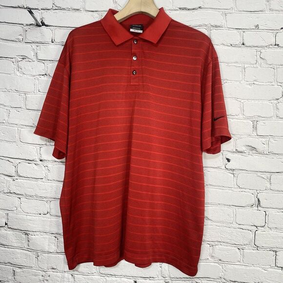 Nike Golf Dri Fit Red Striped Performance Polo Size XXL 274038-611‎ Tiger Woods - Picture 1 of 14